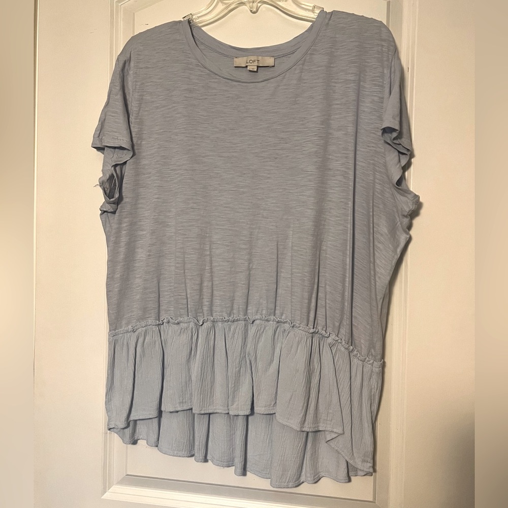 LOFT Peplum T-shirt / XL / Blue / Mixed Media Peplum Ruffle Top
